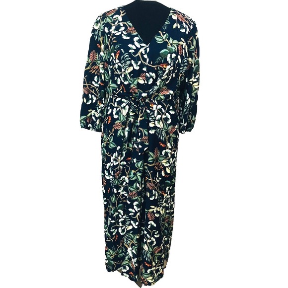 LOFT Dresses & Skirts - LOFT Maxi Dress Tie Front Floral Feminine 3/4 Slv V Neck Womens Large XL 14